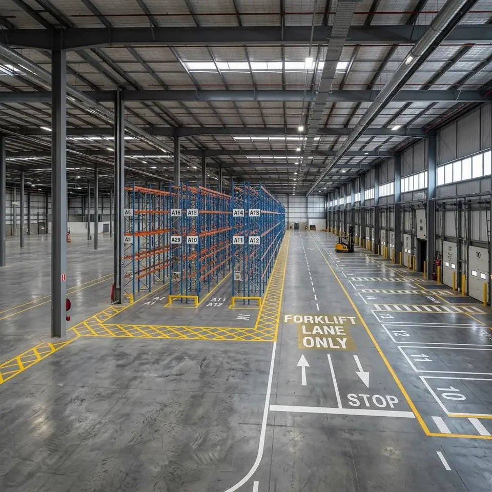 Warehouse Floor Striping service illustration for a Southwest Florida property