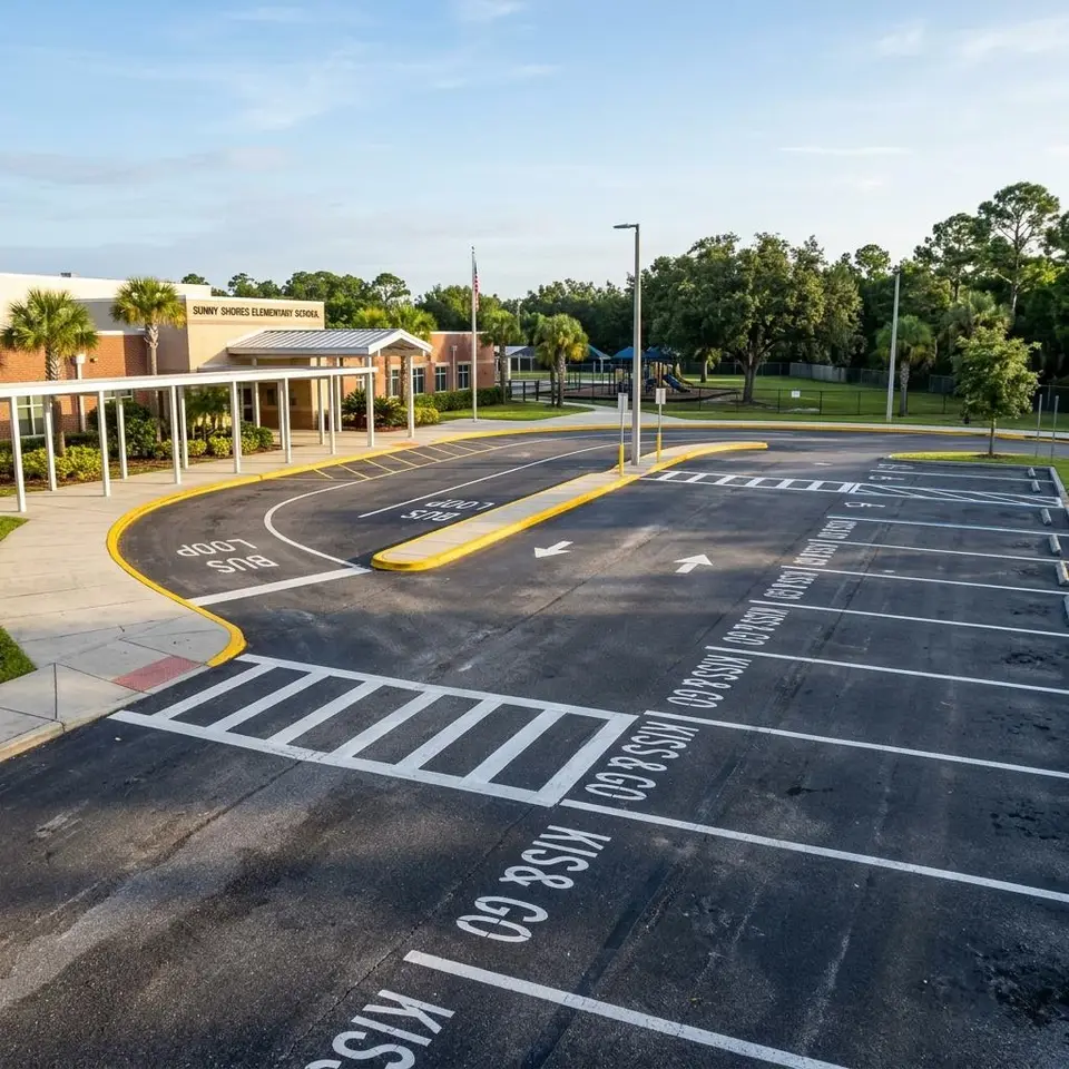 School Parking Lot Striping service illustration for a Southwest Florida property